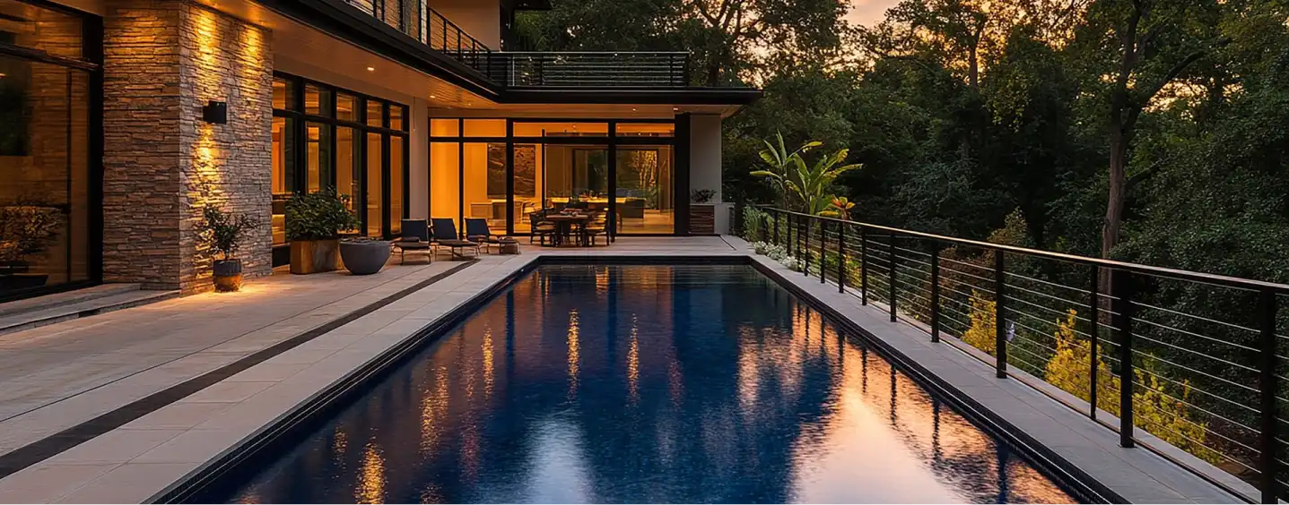 Modern architectural interior with glass and steel elements